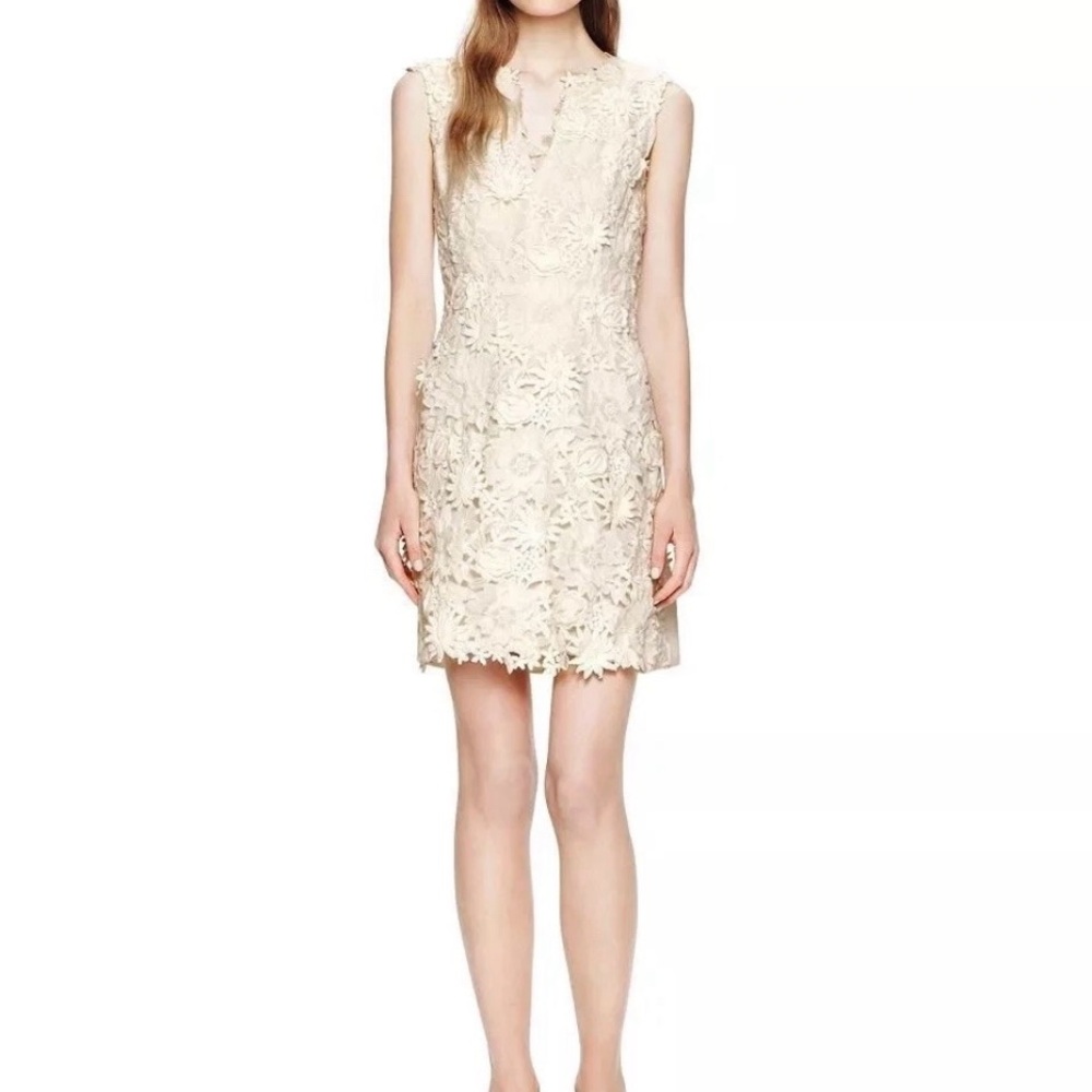 Tory Burch Merida Lace Floral Dress Ivory Sz. 2 - Picture 6 of 14